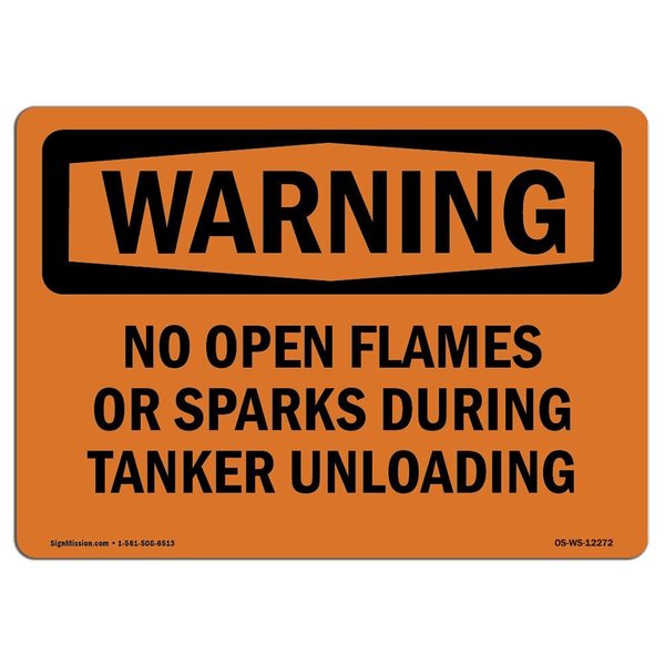 Signmission OSHA, No Open Flames Or Sparks During Tanker Unloading, 24in X 18in Alum, 18" W, 24" L, Landscape OS-WS-A-1824-L-12272